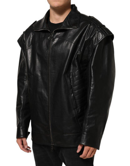 Dolce & Gabbana Black Leather Full Zip Biker Blouson Jacket