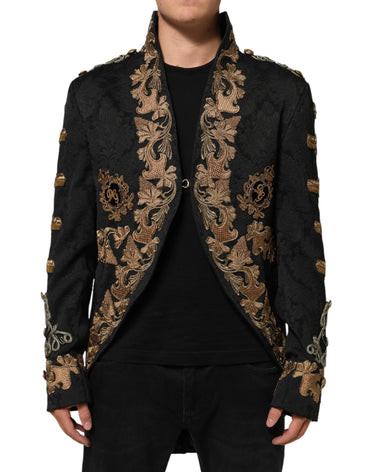 Dolce & Gabbana Black Brocade Embroidery Men Coat Jacket