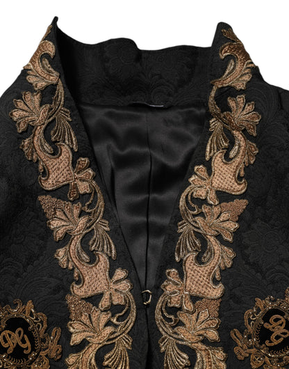 Dolce & Gabbana Black Brocade Embroidery Men Coat Jacket