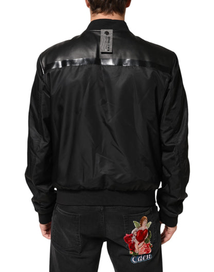 Dolce & Gabbana Black Leather Nylon FullZip Blouson Jacket