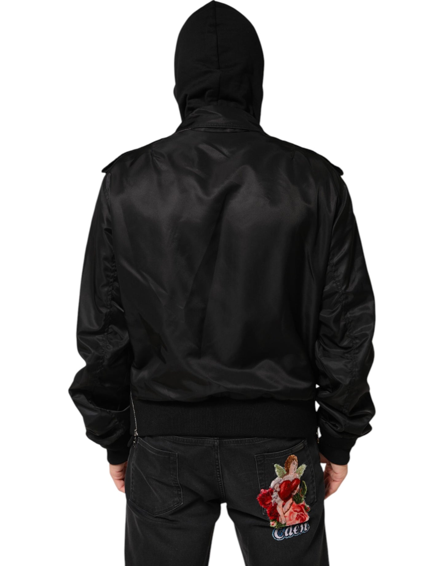 Dolce & Gabbana Black Cotton Hooded Full Zip Bomber Jacket