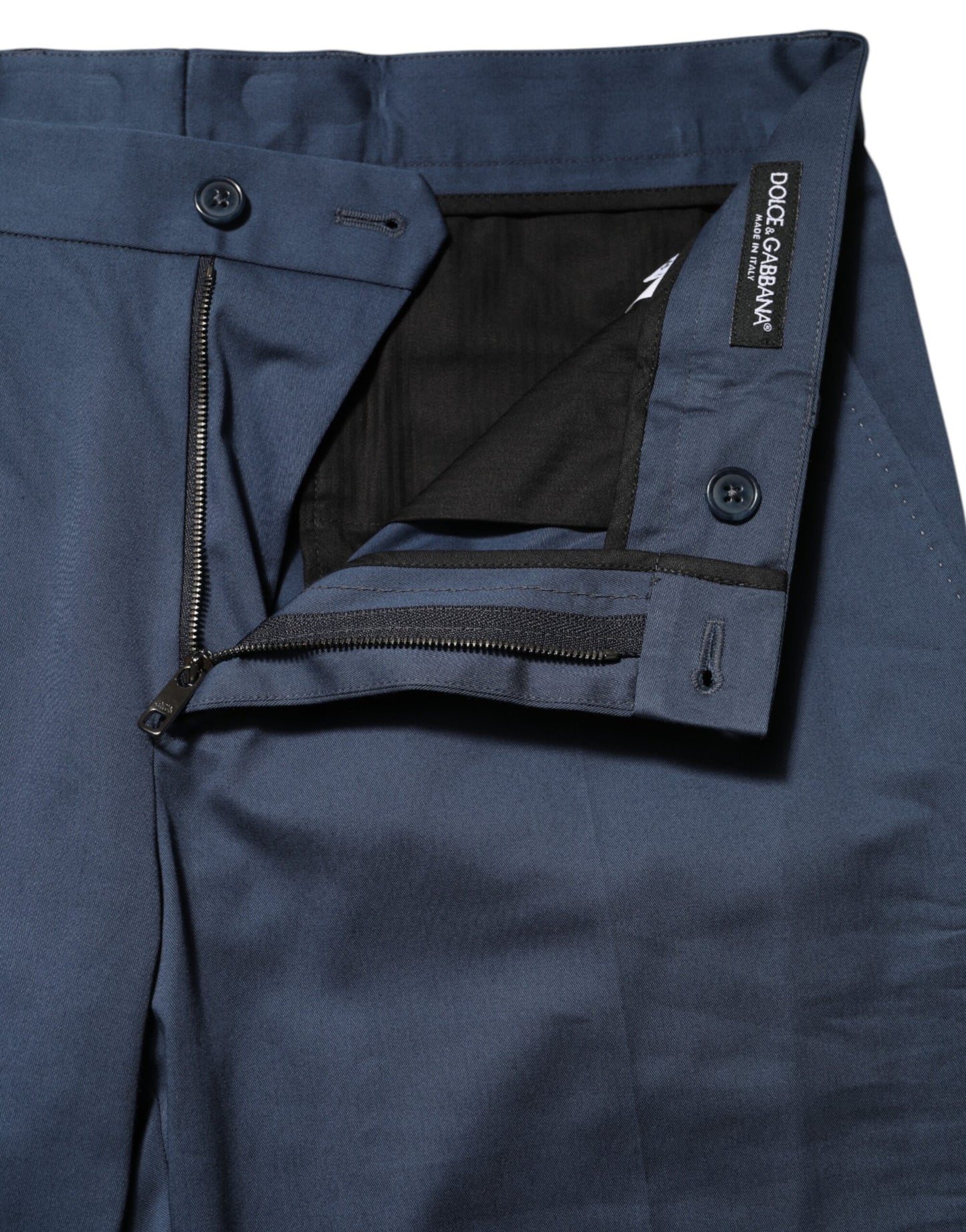 Dolce & Gabbana Blue Cotton Mid Waist Dress Men Trouser Pants