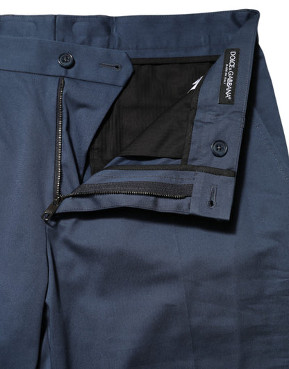 Dolce & Gabbana Blue Cotton Mid Waist Dress Men Trouser Pants