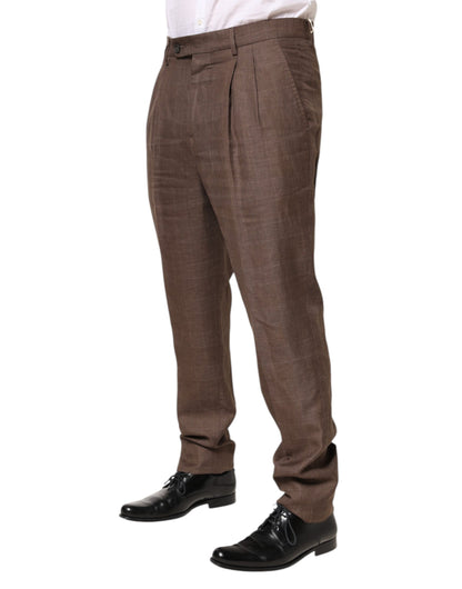Brunello Cucinelli Brown Wool Mid Waist Dress Trouser Pants