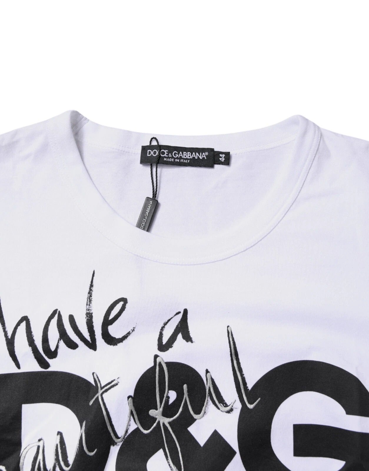 Dolce & Gabbana White Graphic Print Cotton Crew Neck T-shirt