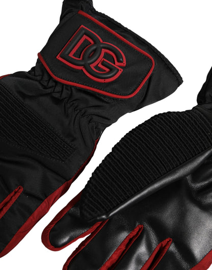 Dolce & Gabbana Black Red Nylon Wrist Length Mitten Gloves