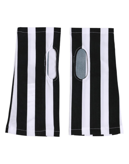 Dolce & Gabbana Black White Nylon Fingerless Wrist Length Gloves