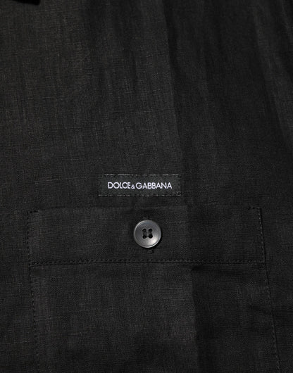 Carhartt Wip Black Linen Collared Short Sleeve Polo Shirt