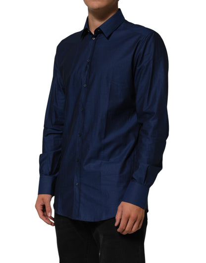 Dolce & Gabbana Blue Cotton Collared Men GOLD Dress Shirt