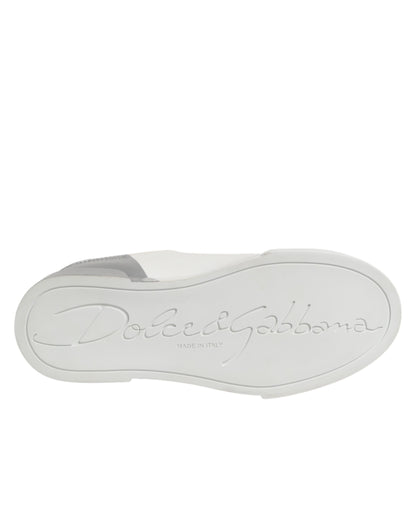 Dolce & Gabbana White Gray Low Top Leather Sneaker Shoes