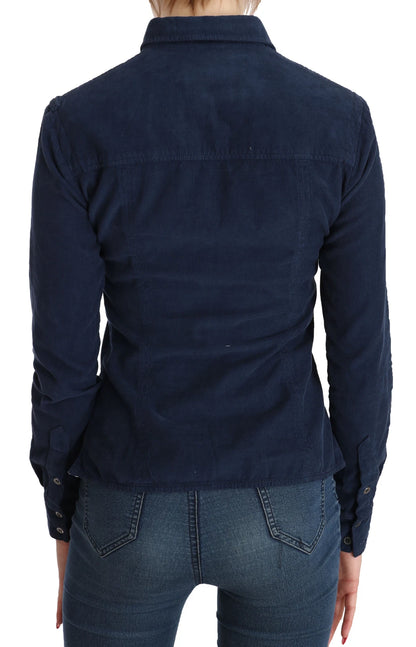 Acht Cotton Blue Corduroy Long Sleeves Shirt Top Blouse