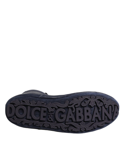 Dolce & Gabbana Dark Blue Deer Leather Mid Calf Boots Shoes