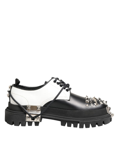 Dolce & Gabbana Black White Studded Men Formal Derby Shoes