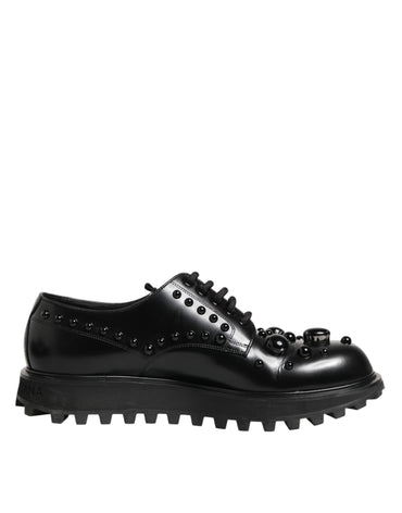 Dolce & Gabbana Black Leather Studded Men Formal Derby  Shoes