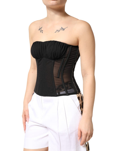 Dolce & Gabbana Black Silk Lace Bustier Corset Strapless Top