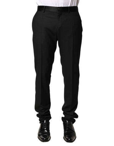 Dolce & Gabbana Black Wool Mid Waist Men Dress Trousers Pants