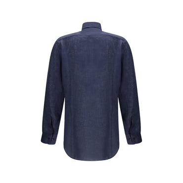 Etro Blue Linen Dress Shirt