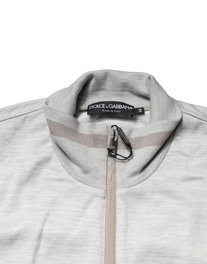 Dolce & Gabbana Light Gray Cotton Zipped Cardigan Sweater