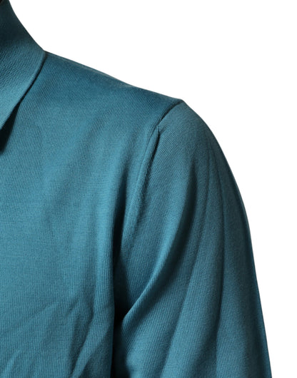 Dolce & Gabbana Teal Wool Collared Polo Pullover Sweater