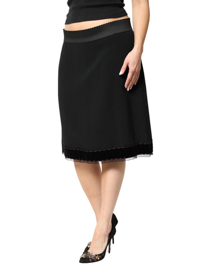 Dolce & Gabbana Black Mid Waist A-line Knee Length Skirt