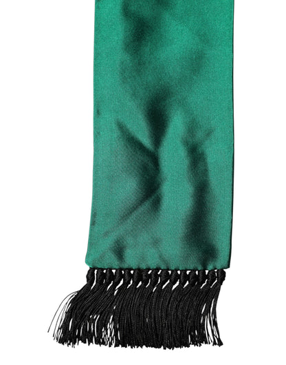 Dolce & Gabbana Green Silk Fringes Neck Wrap Foulard Scarf