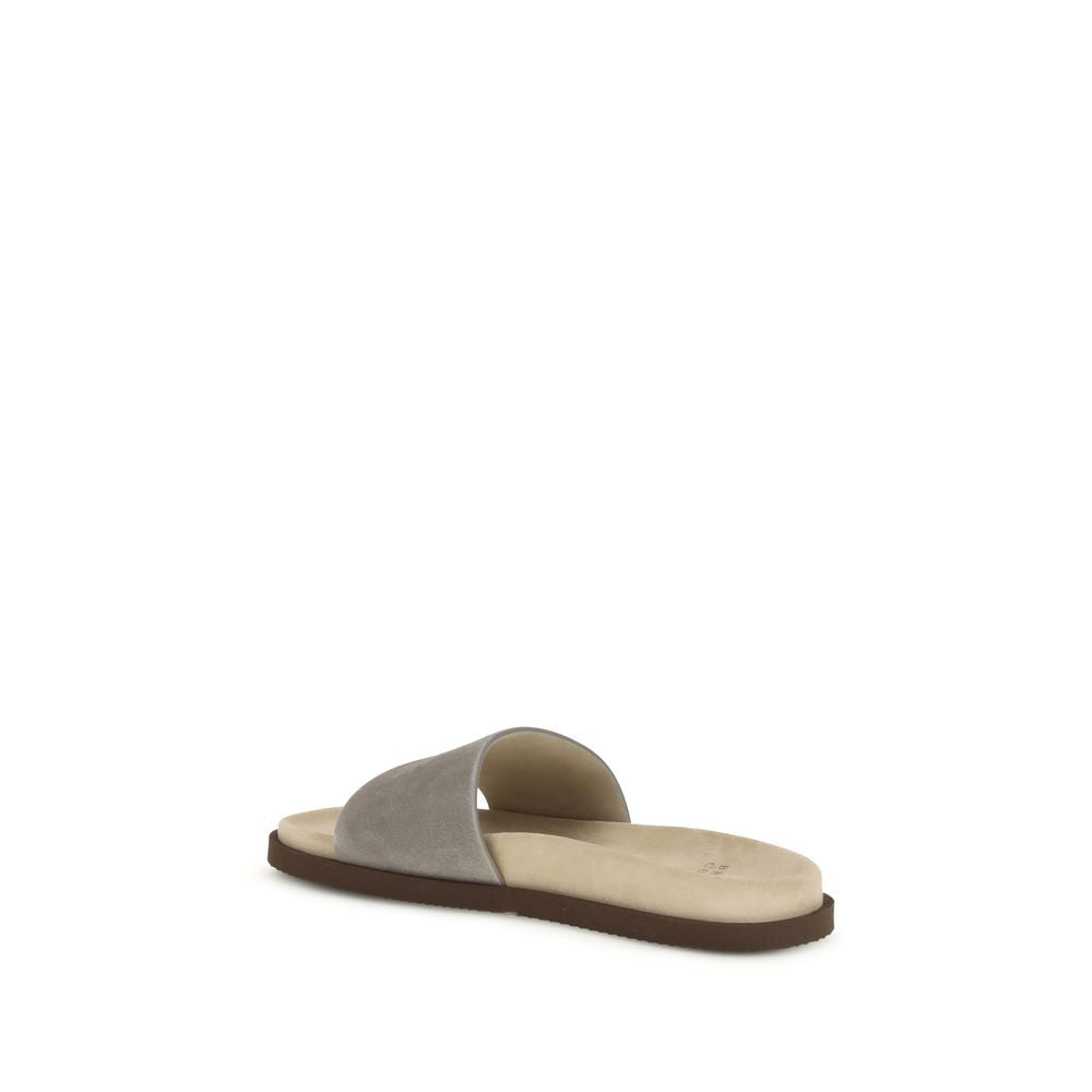 Brunello Cucinelli Gray Lamb Ovis Aries Aries Flat Sandals