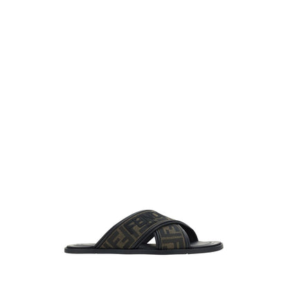 Fendi Black Calf Leather Bos Taurus Sandals
