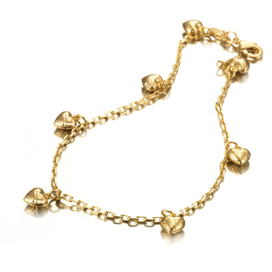 18ct Heavy Yellow Gold Plated Heart Charm Anklet - USA Made-0