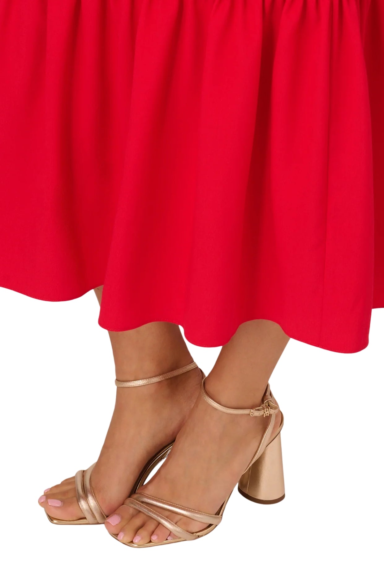 Adrianna Papell Solid Sweetheart Neckline Smocked Back Puff Short Sleeves Flounce Ruffle Hem A-Line Midi Dress-4