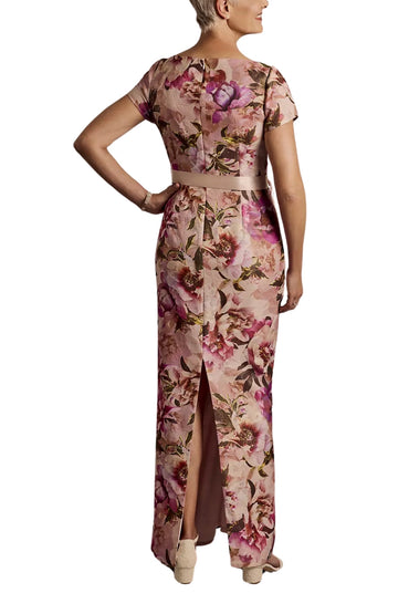 Adrianna Papell Floral Print Short-Sleeve Back Zipper Sheath Slim Column Dress-1
