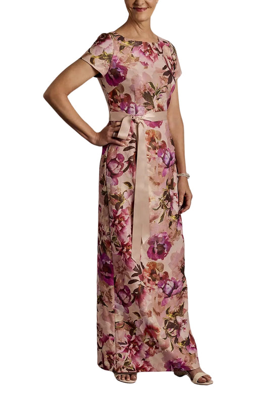 Adrianna Papell Floral Print Short-Sleeve Back Zipper Sheath Slim Column Dress-0