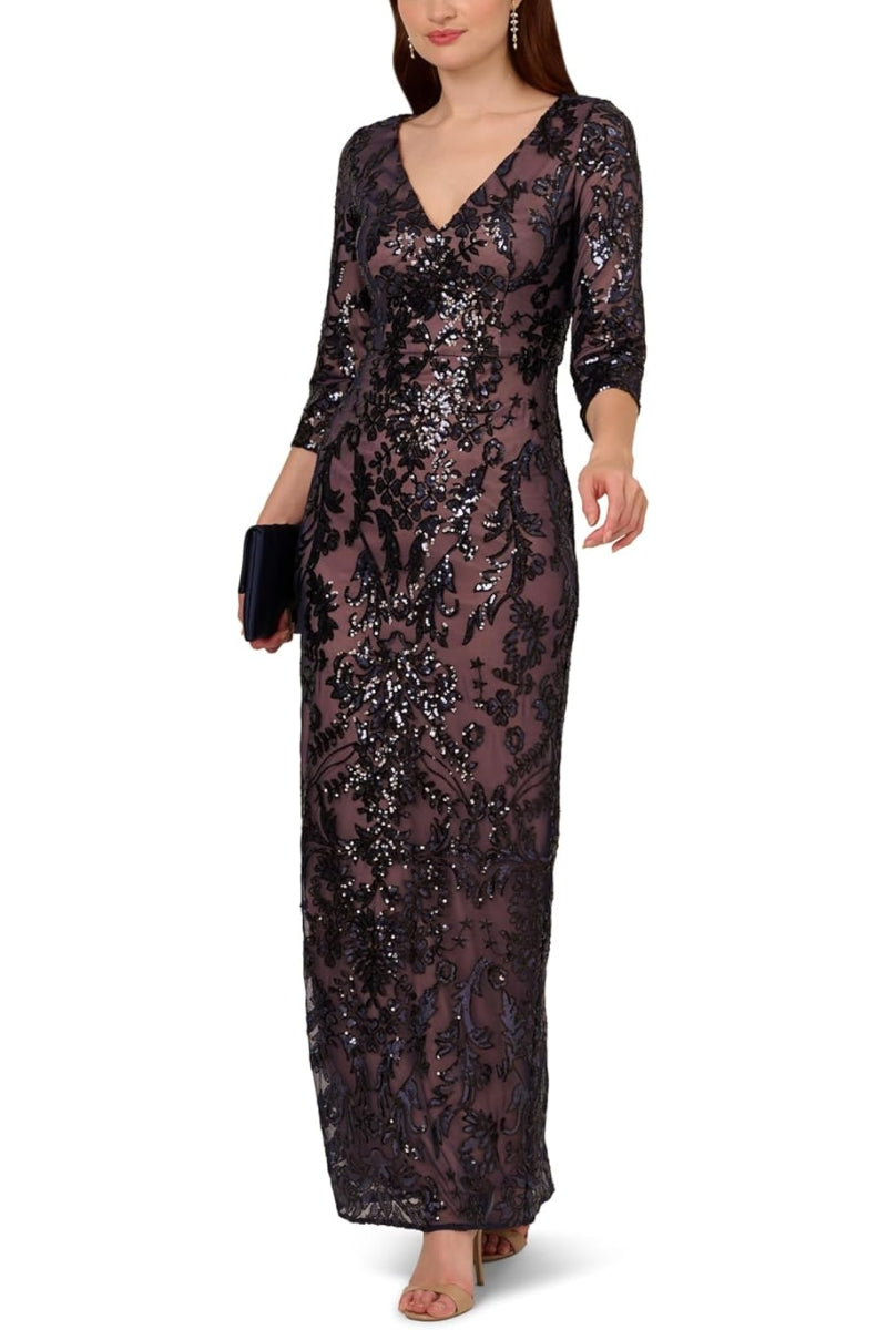 Adrianna Papell Beaded Bodice V-Neckline Dress - Wholesale
