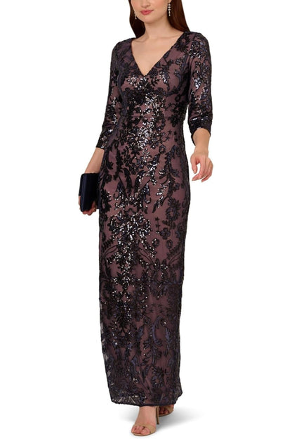 Adrianna Papell Beaded Bodice V-Neckline Dress - Wholesale