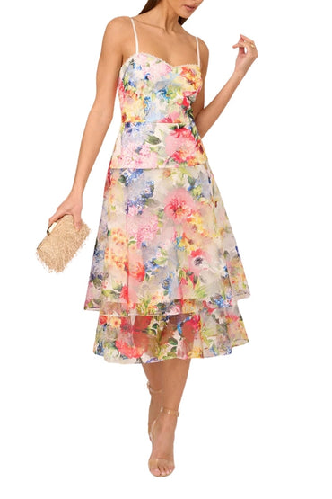Adrianna Papell Printed Embroidered Fit & Flare Dress-1