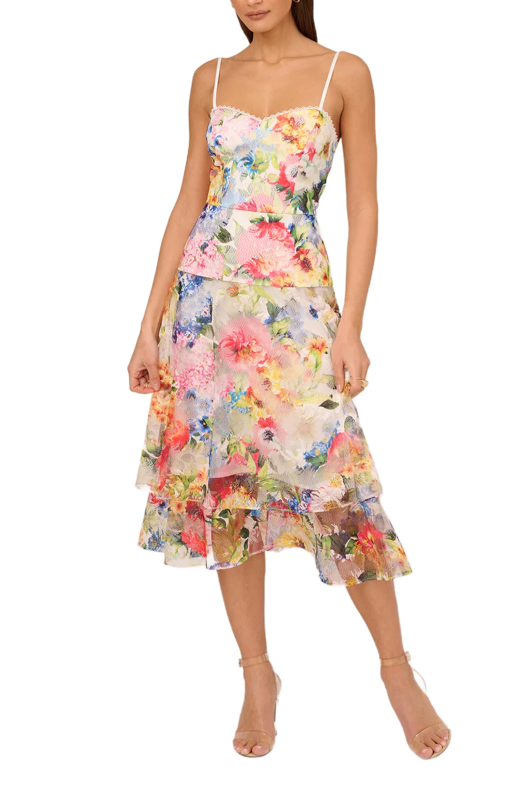 Adrianna Papell Printed Embroidered Fit & Flare Dress-0