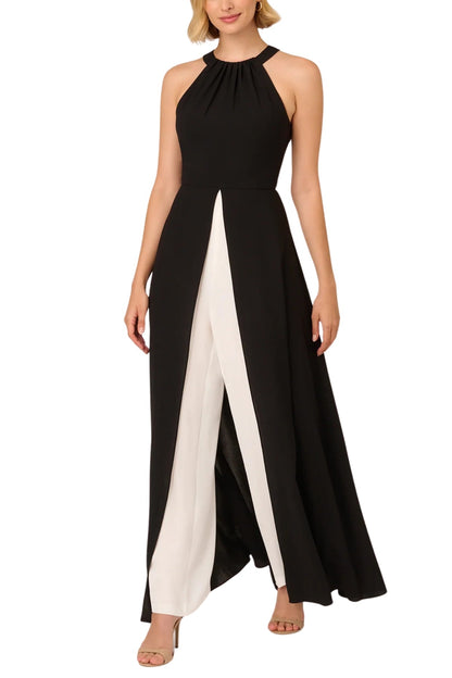 Adrianna Papell Halter Crepe Overlay Wide Leg Jumpsuit-0