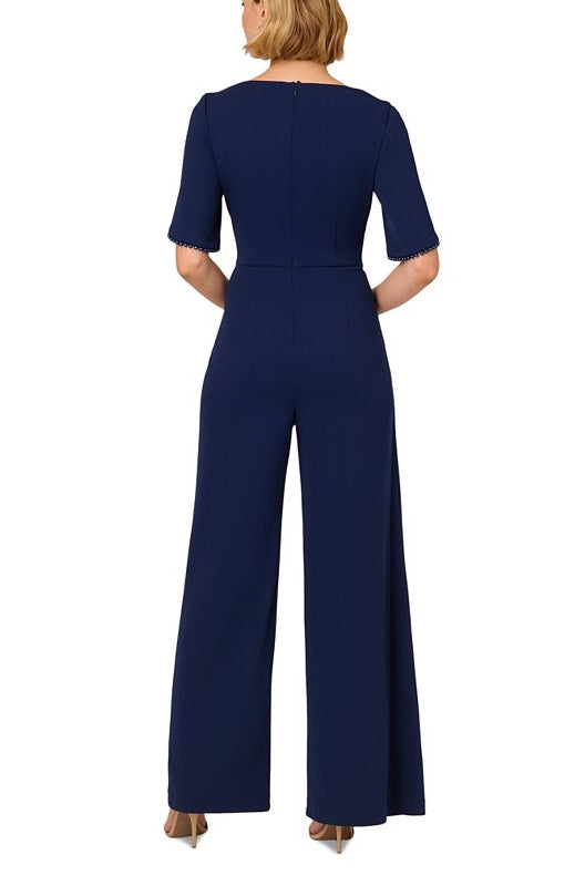 Adrianna Papell Pearl Trim Tulip-Sleeve Draped Jumpsuit-1