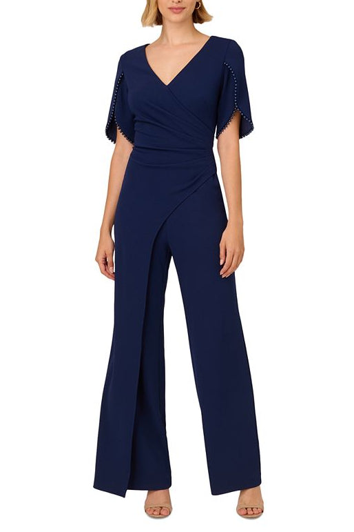 Adrianna Papell Pearl Trim Tulip-Sleeve Draped Jumpsuit-0