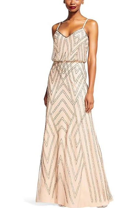 Adrianna Papell Spaghetti Strap Zipper Back Blouson Embellished Mesh Dress-5