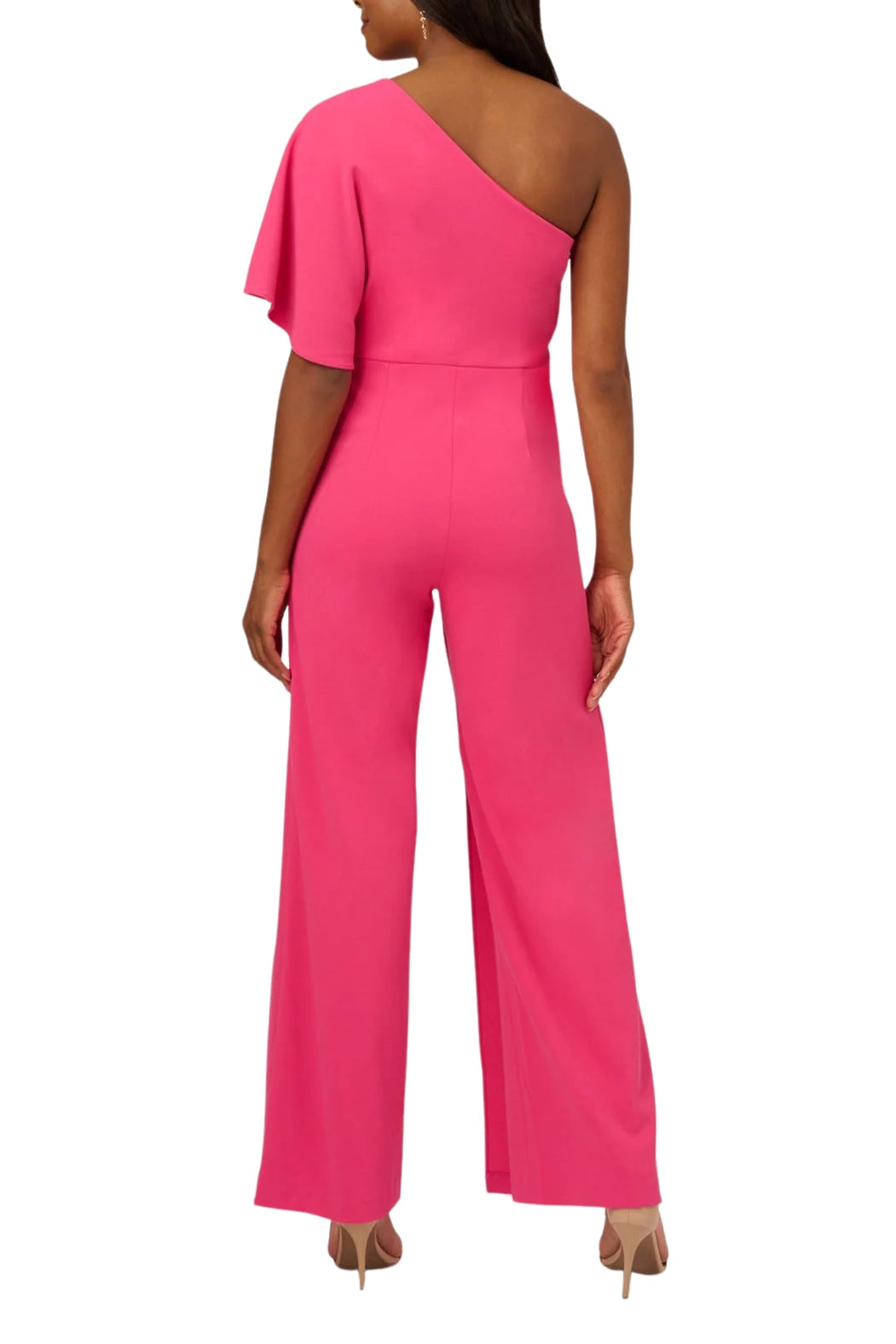 Adrianna Papell Asymmetrical One Shoulder Cape Sleeve Stretch Crepe Solid Jumpsuit (Plus Size)-1
