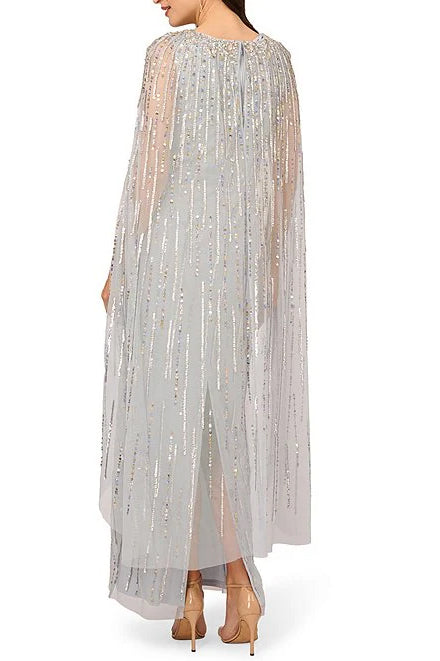 Adrianna Papell V-neck Cape Sleeve Zipper Closure Sequined Gown-1