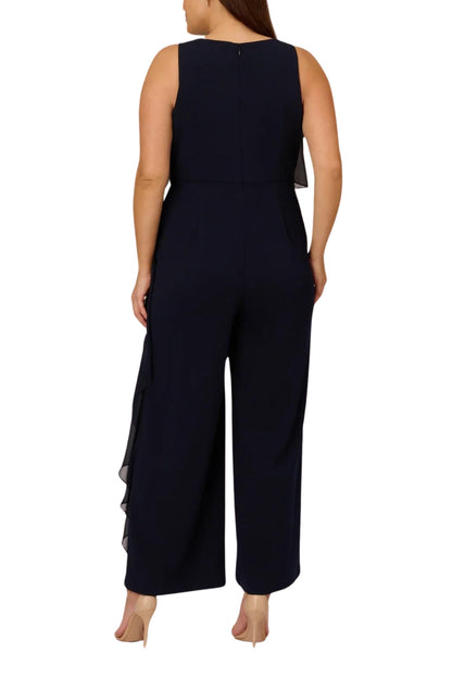 Adrianna Papell Chiffon Crepe Wide Leg Boat Neck Jumpsuit (Plus Size)-1