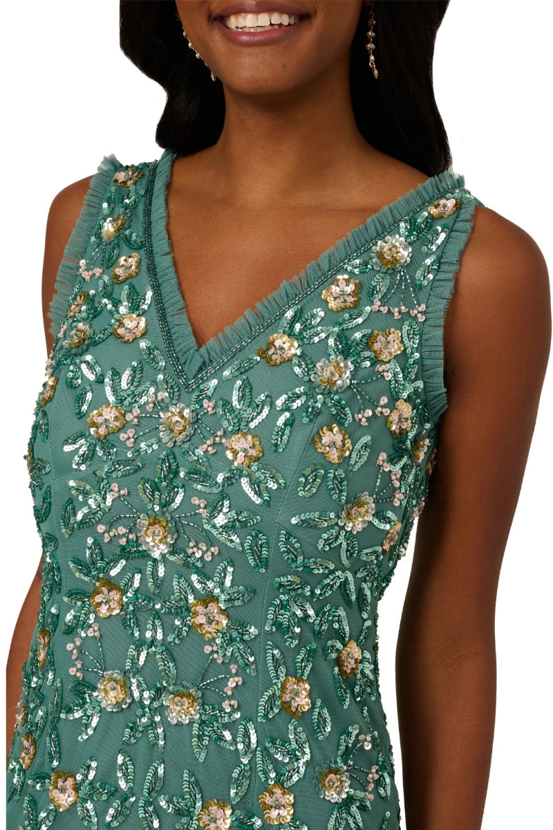 Adrianna Papell Ruffle Beaded Midi Mermaid Cocktail Dress-2