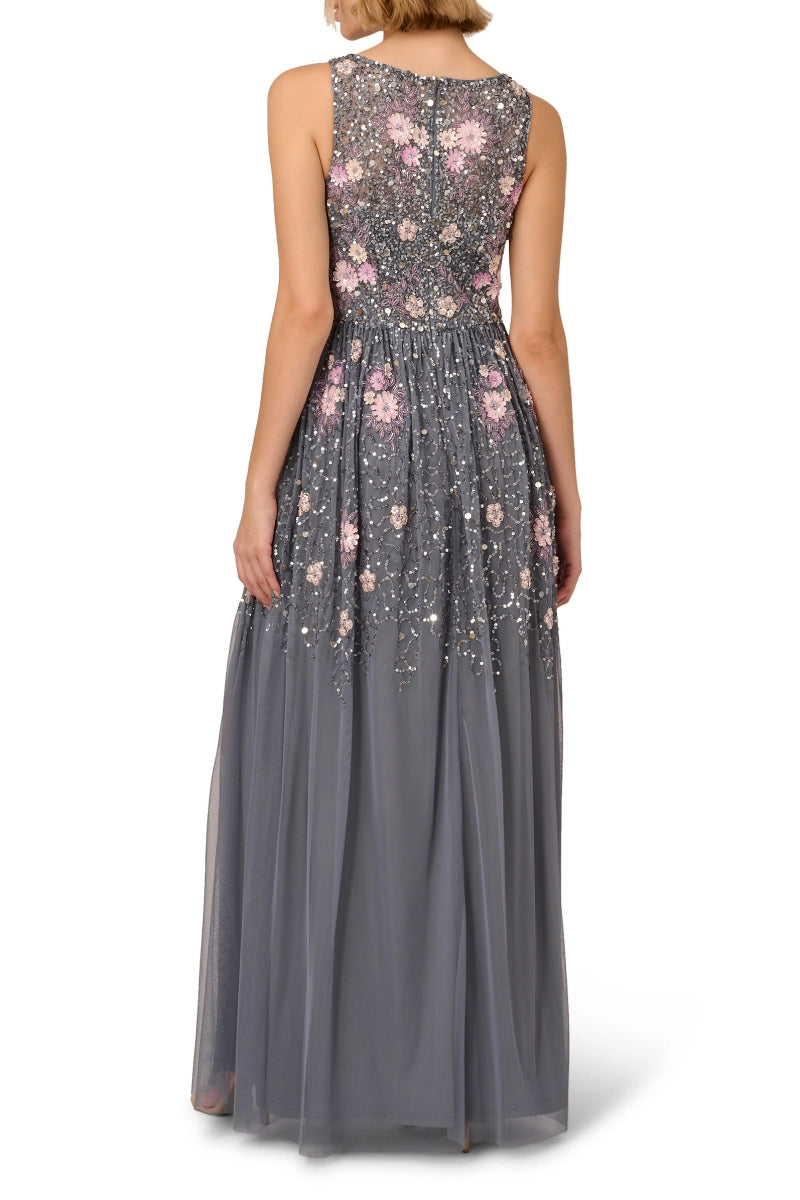 Adrianna Papell Beaded Mesh Gown