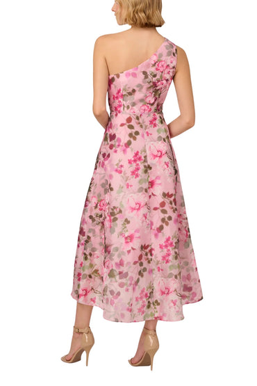 Adrianna Papell Floral Organza One Shoulder Sleeveless Hi-Lo Ruffle Hem Midi Dress-1