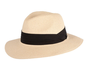 Unisex Black Wide Brim Summer Fedora Hat AV61674NT