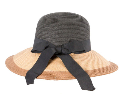 Black Tan Wide Brim Summer Hat-5