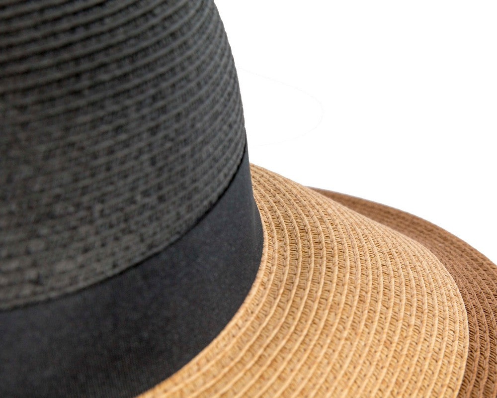 Black Tan Wide Brim Summer Hat-4