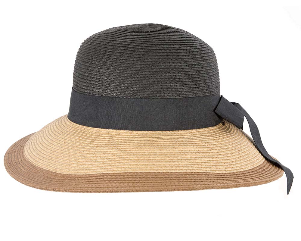 Black Tan Wide Brim Summer Hat-3