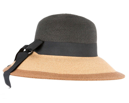 Black Tan Wide Brim Summer Hat-2